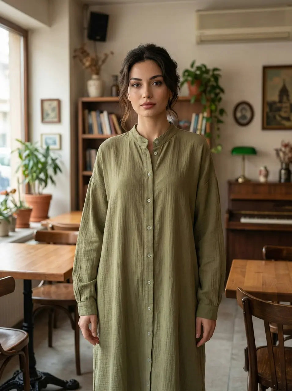 Giyçık Müslin Elbise - Yeşil