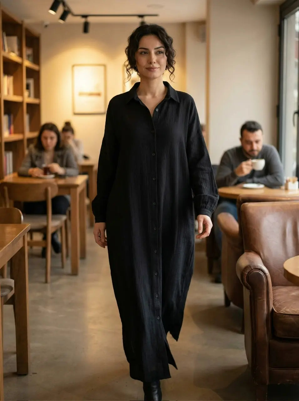 Giyçık Müslin Elbise - Siyah