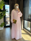 Çizgili Pamuklu Elbise - Pembe