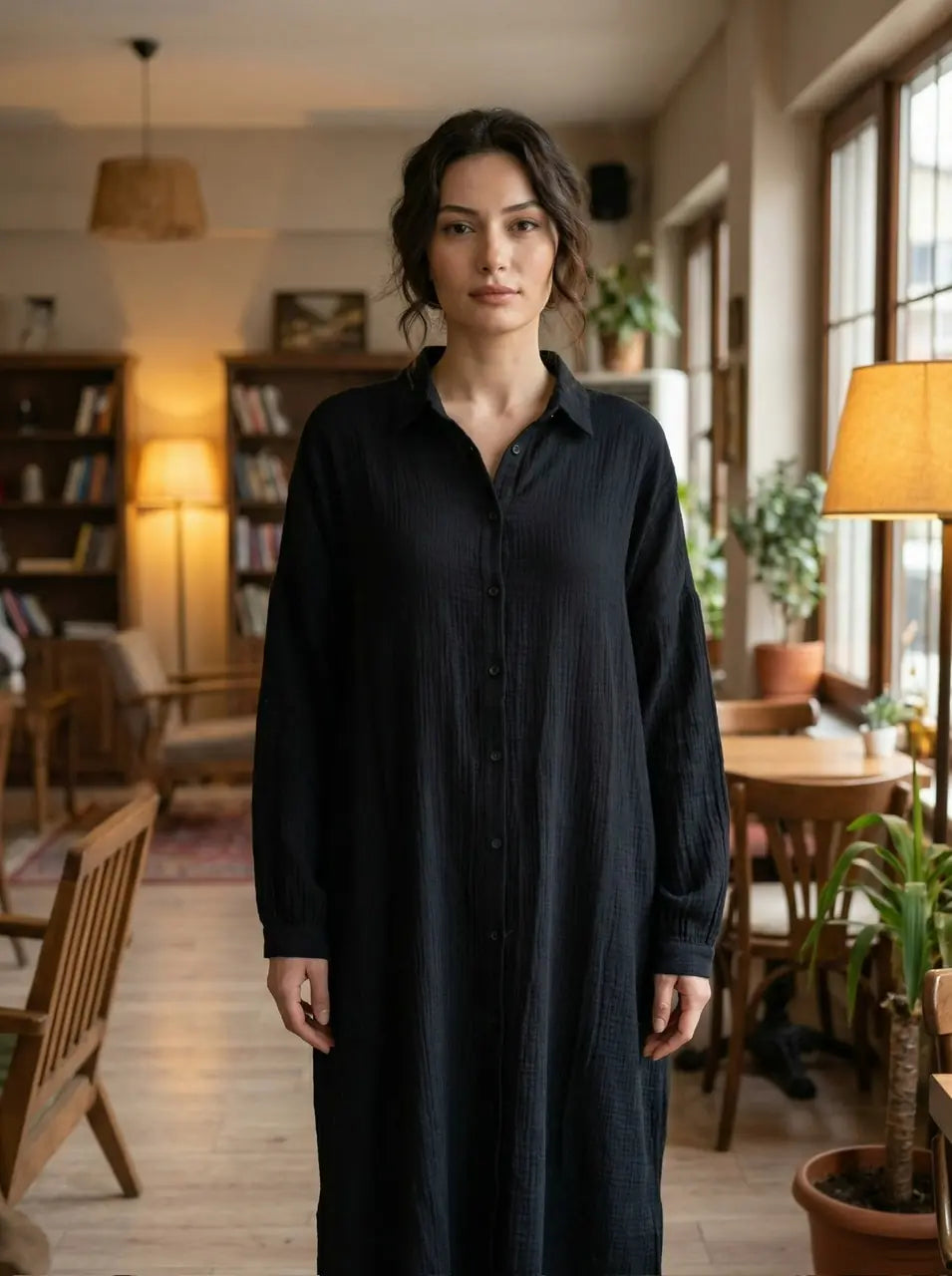 Giyçık Müslin Elbise - Siyah