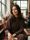 Biritli Modal Elbise - Kahverengi