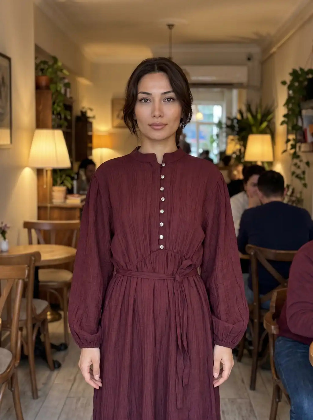 Modal Müslin Elbise - Bordo