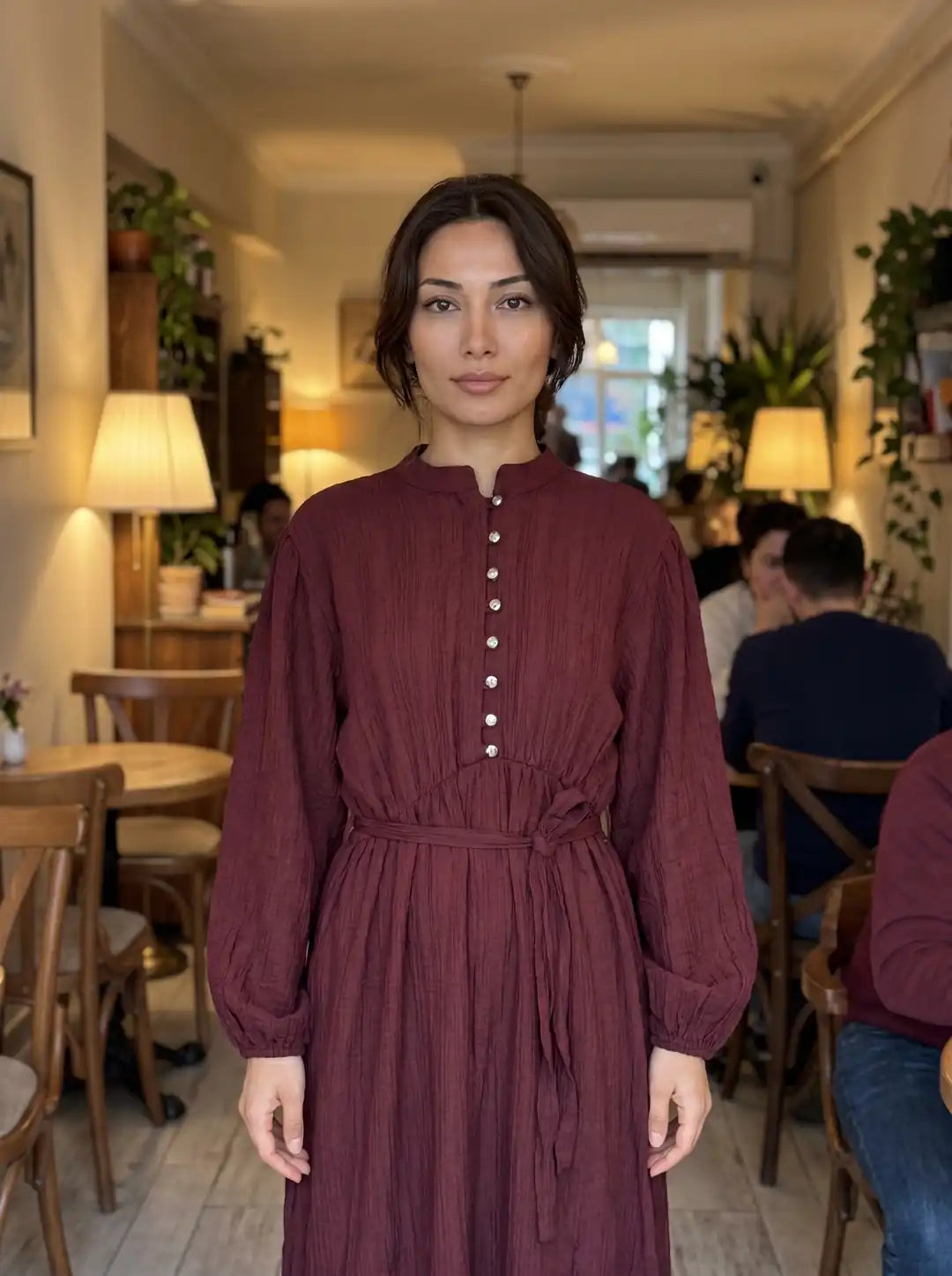 Modal Müslin Elbise - Bordo