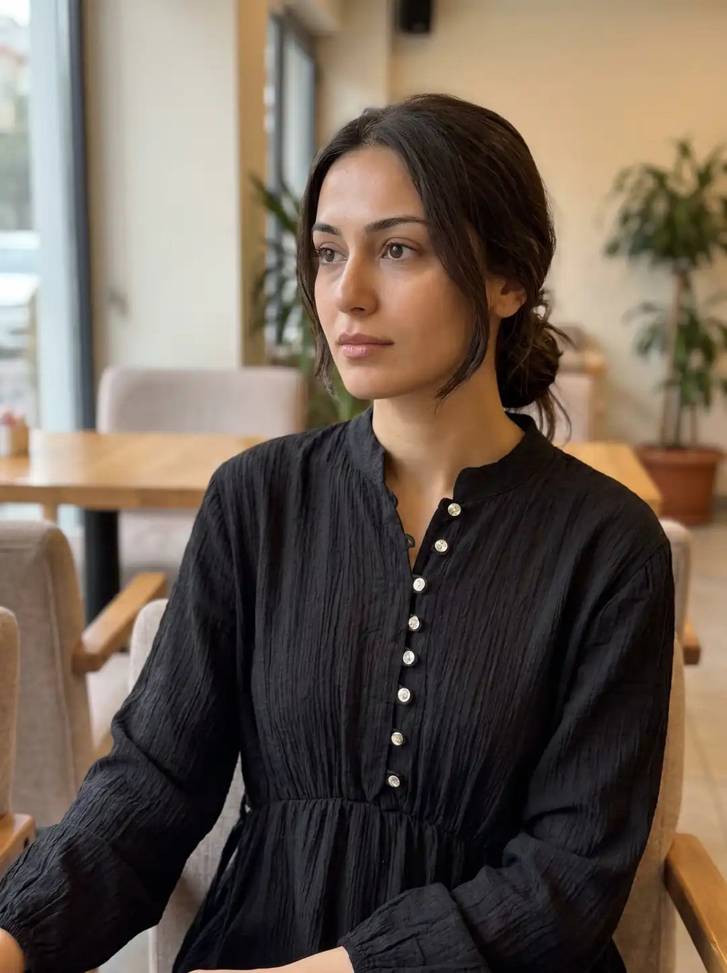 Modal Müslin Elbise - Siyah