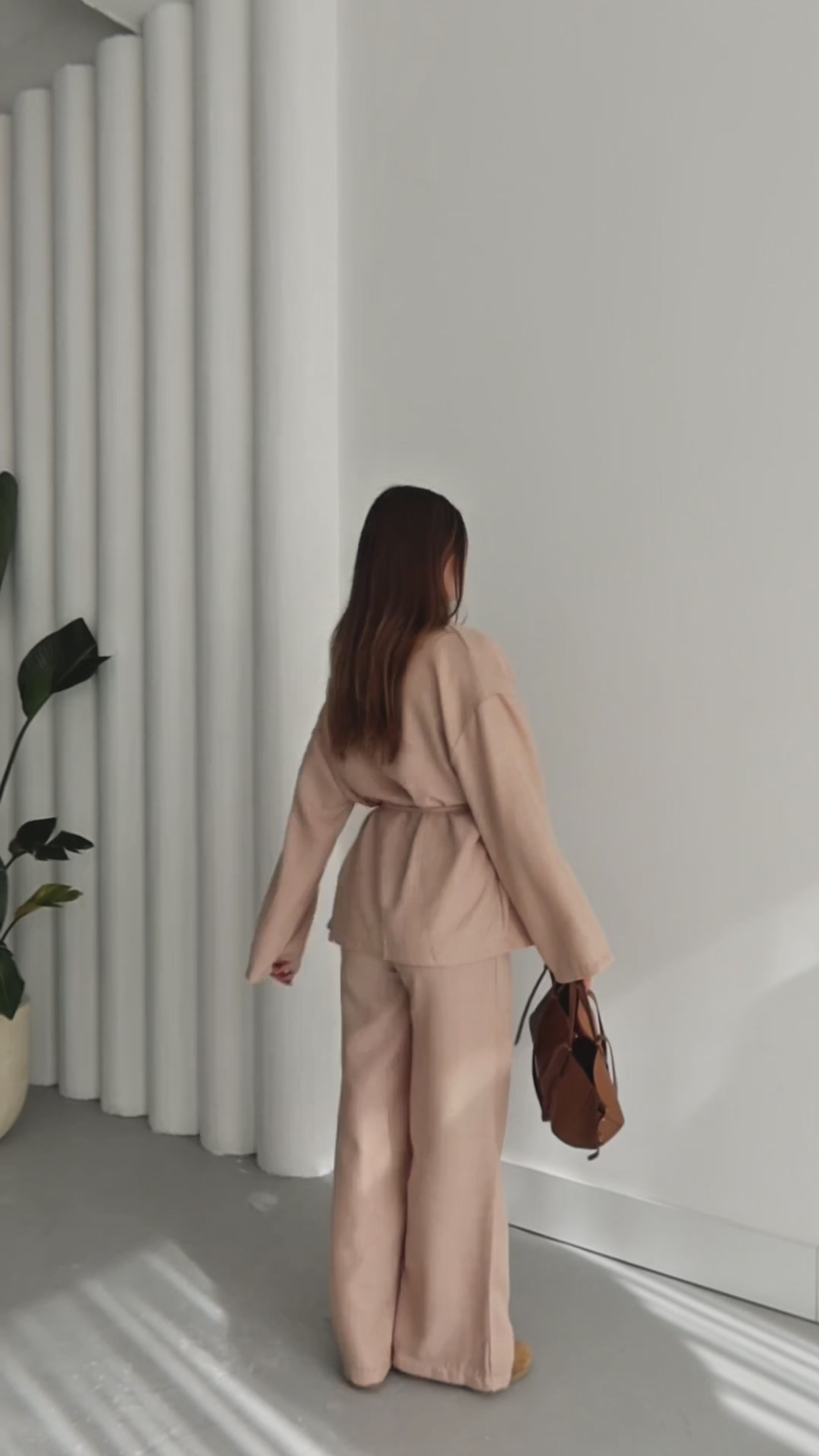 Premium Şal Yaka Keten Takım - Camel