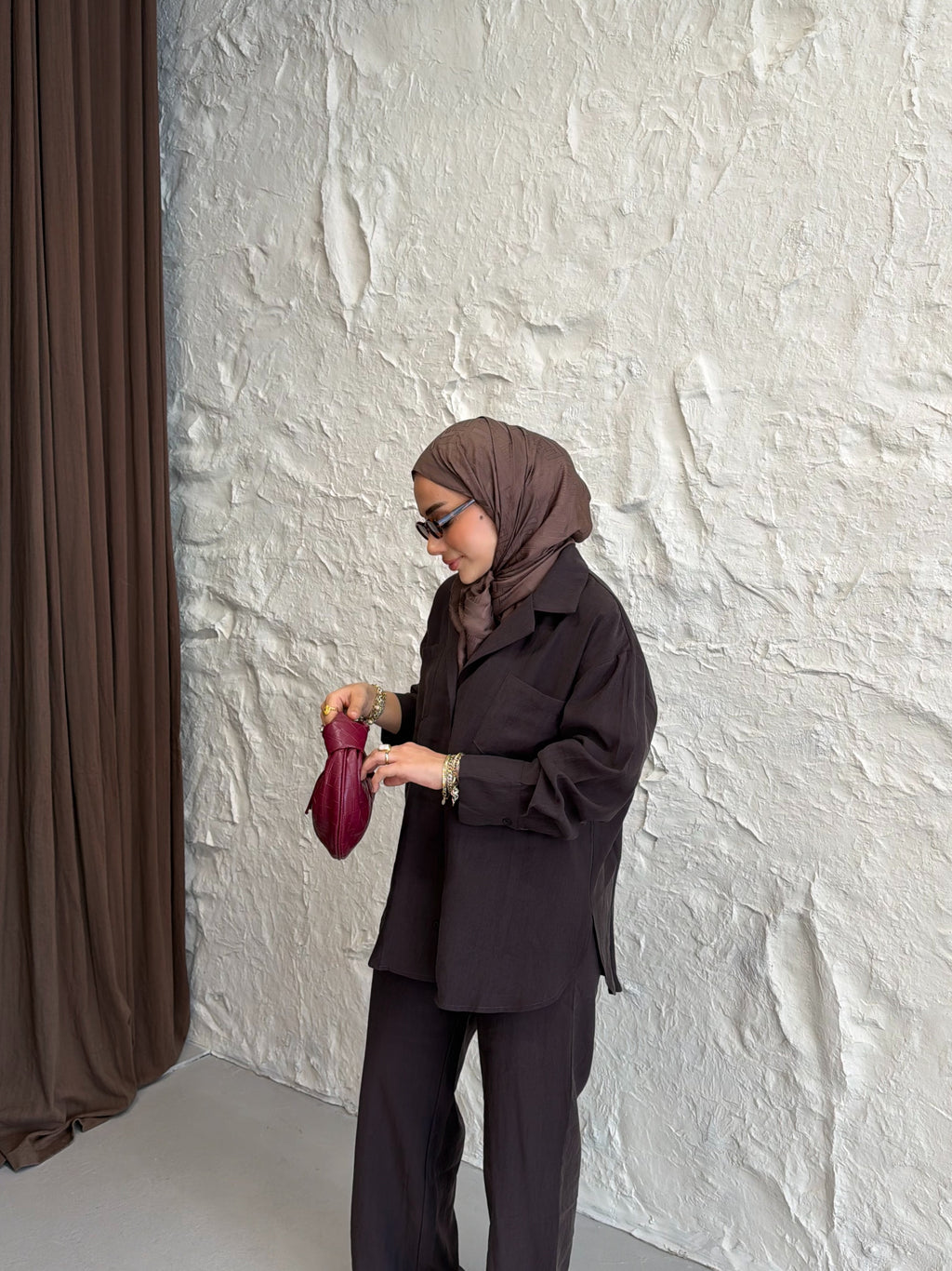 Tencel Gömlek Pantolon Takım - Acı Kahve
