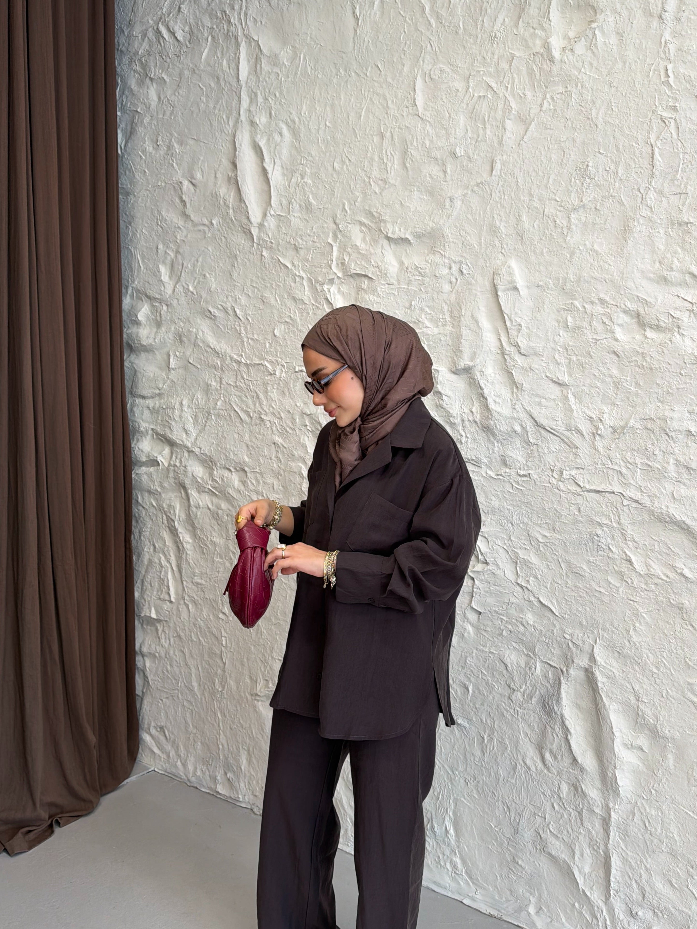 Tencel Gömlek Pantolon Takım - Acı Kahve