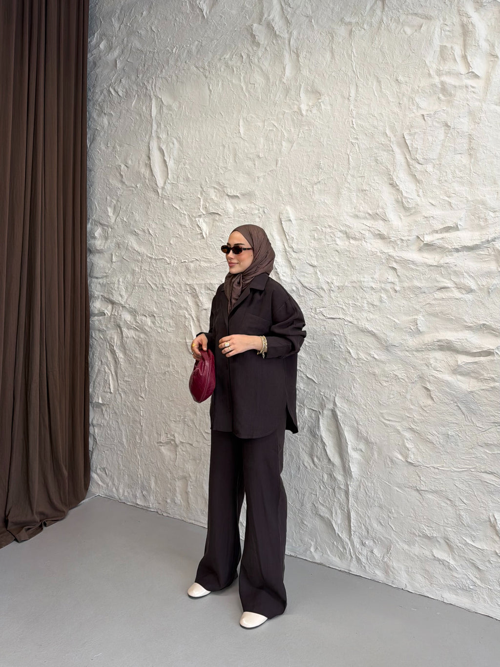 Tencel Gömlek Pantolon Takım - Acı Kahve