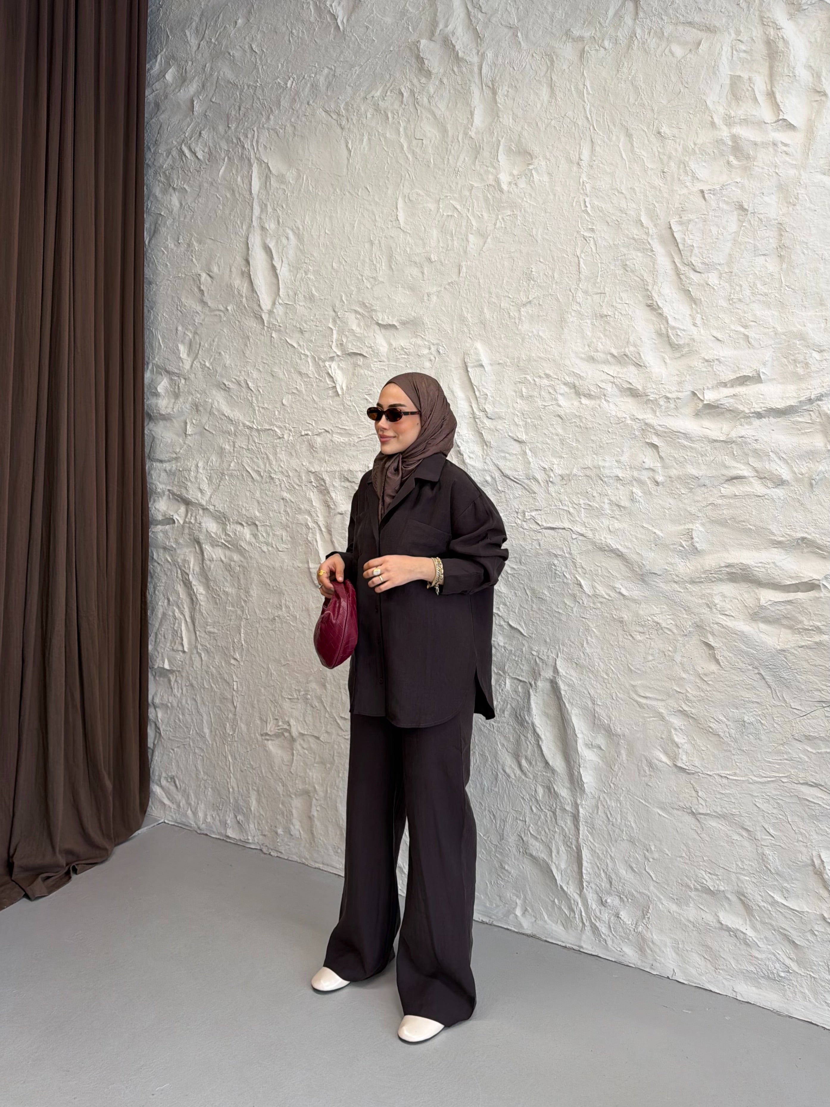 Tencel Gömlek Pantolon Takım - Acı Kahve