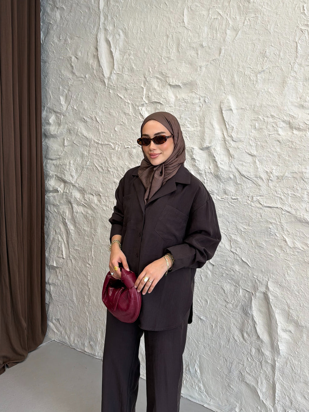 Tencel Gömlek Pantolon Takım - Acı Kahve